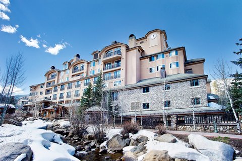 Beaver Creek ski village at dusk — pedestrian-only Colorado mountain village with