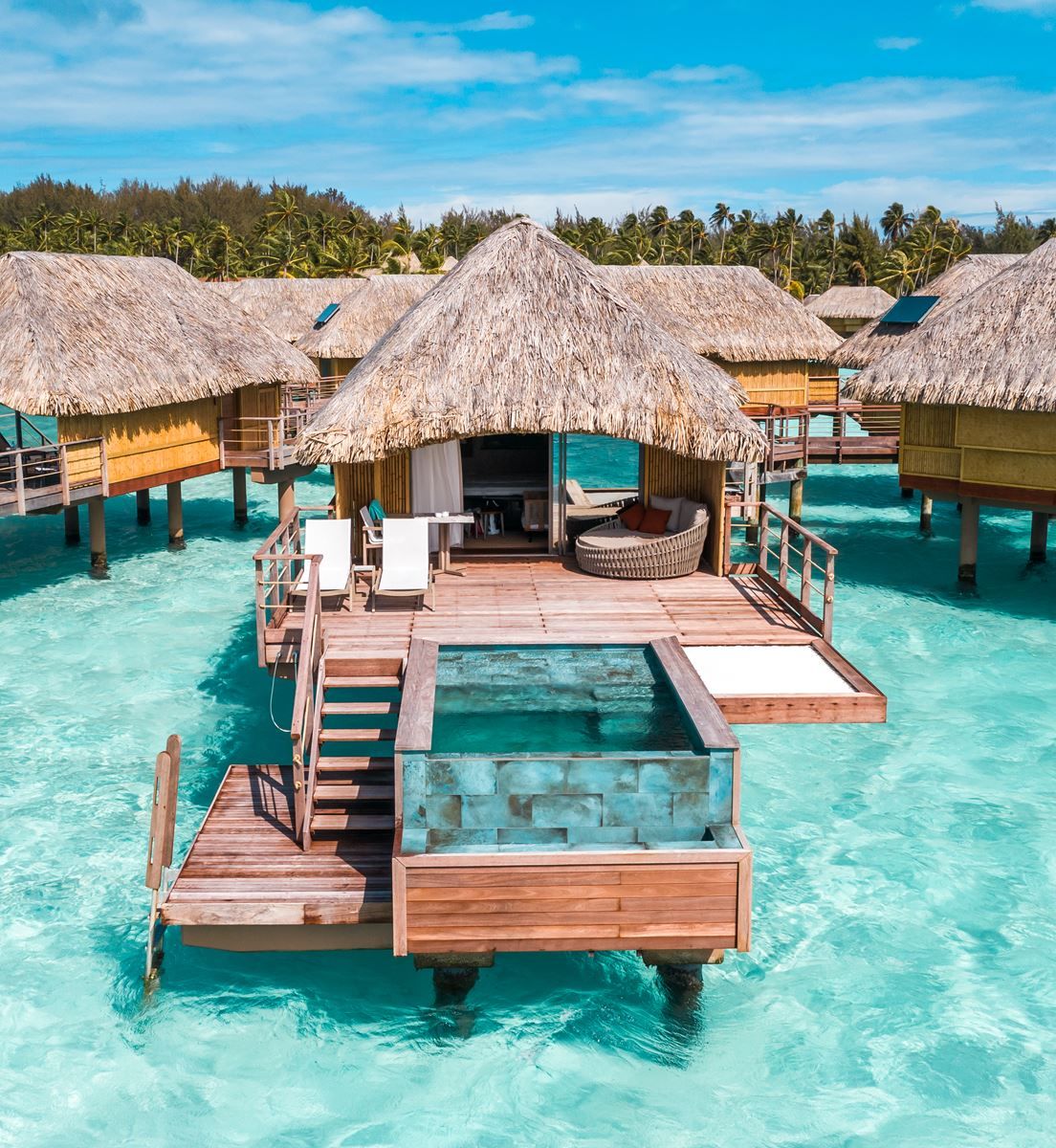 Bora Bora Mount Otemanu and turquoise lagoon — French Polynesia overwater bungalows with iconic volcanic peak in background