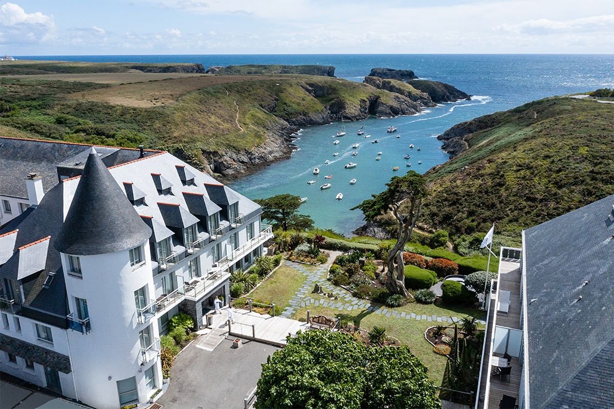 Brittany France — granite coast and lighthouse, Atlantic Celtic France region with traditional Breton culture