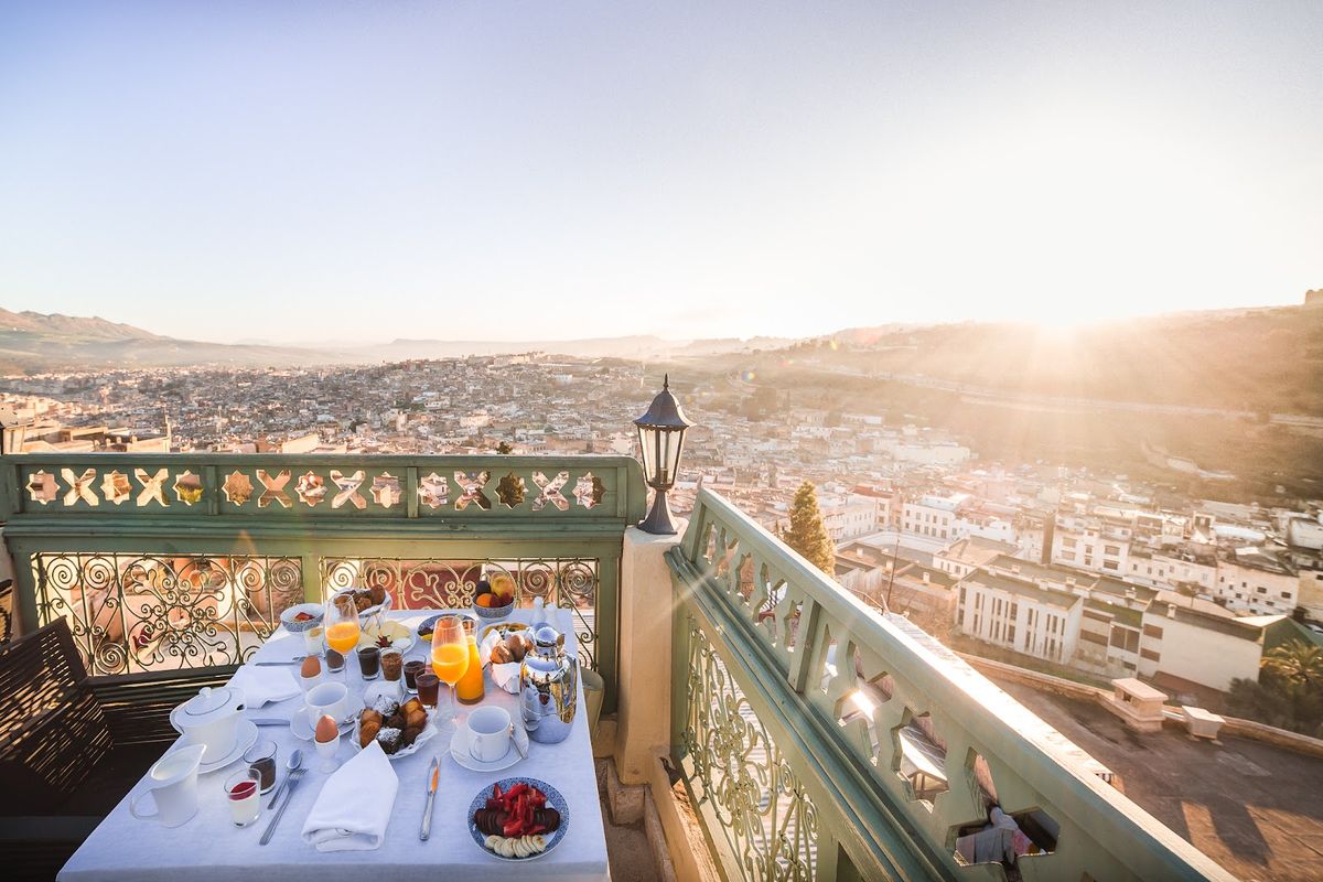 Fez Morocco — UNESCO heritage Fes el Bali medina with traditional tanneries, Andalusian Moorish architecture