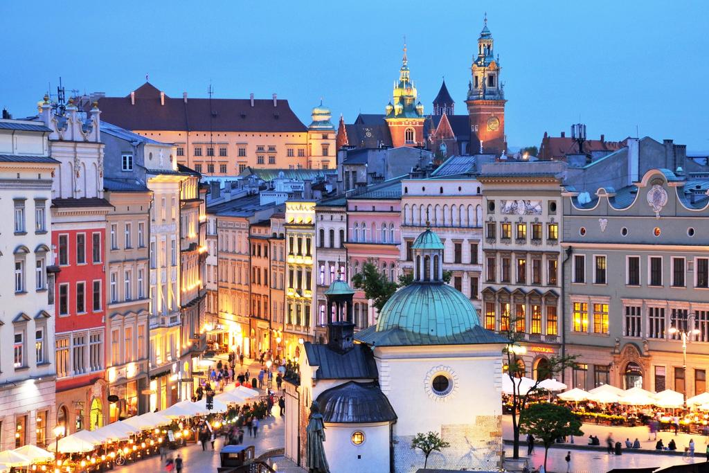 Krakow Poland — UNESCO Old Town with Wawel Castle and Main Market Square Polish royal capital