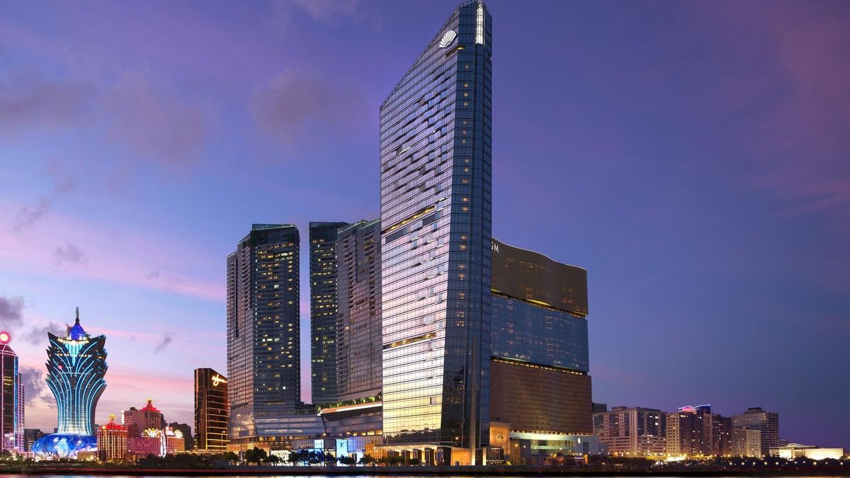Macau China — Cotai strip casino skyline with Portuguese colonial heritage UNESCO old town