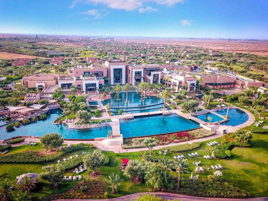 Fairmont Royal Palm Marrakech — luxury golf resort with Cabell Robinson 18-hole course and Atlas Mountain backdrop