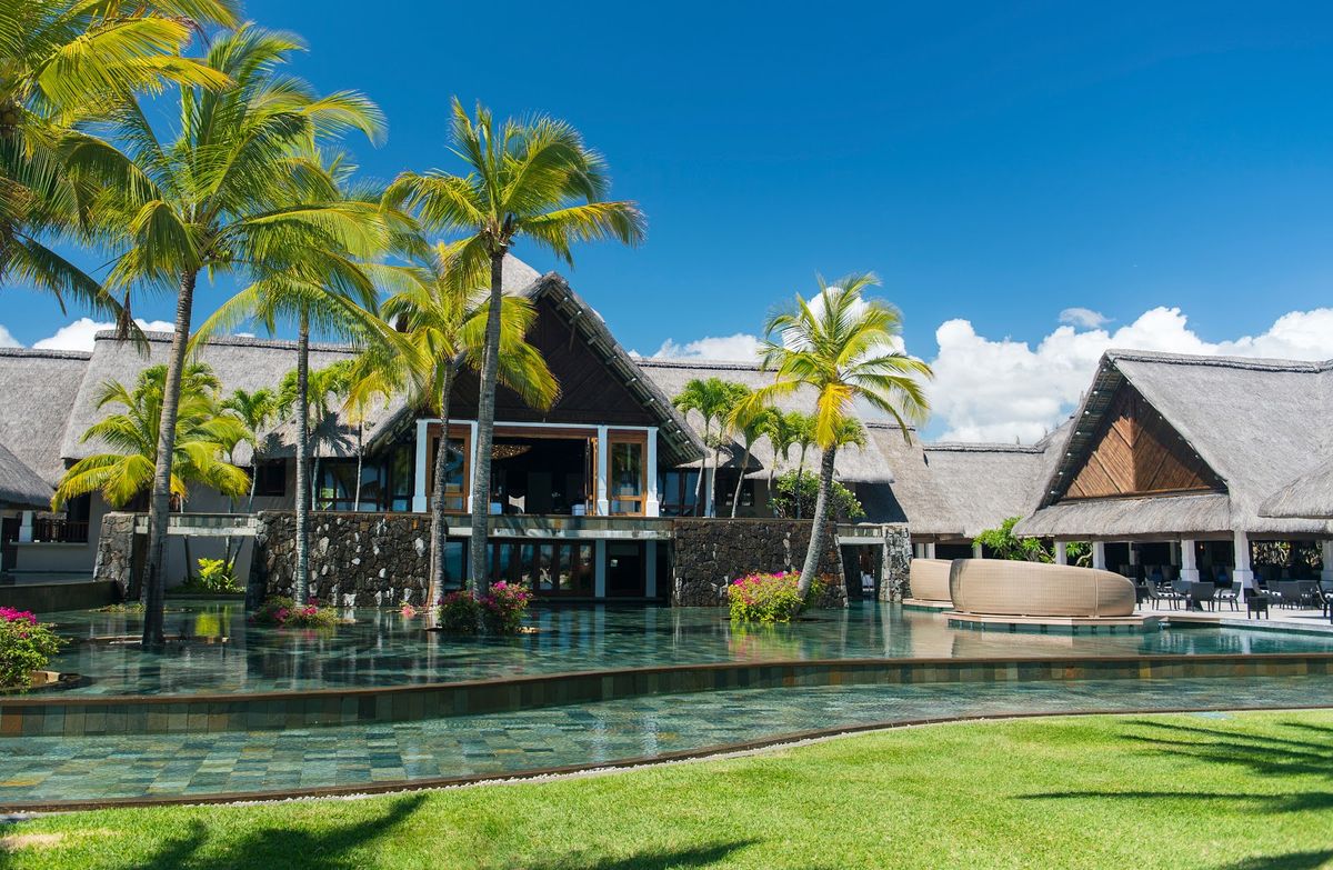 Mauritius Indian Ocean — Le Morne Brabant mountain peninsula with white sand beach and turquoise lagoon