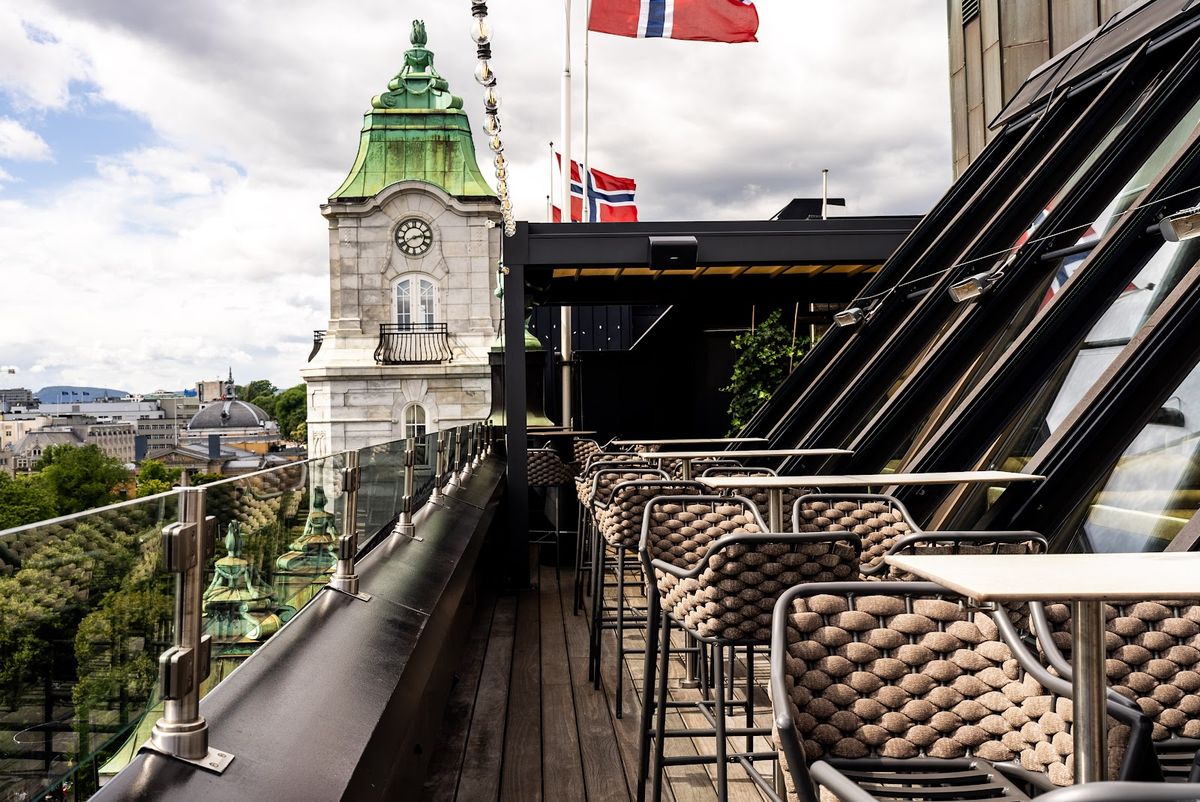 Amerikalinjen — the 122-room boutique hotel in the restored 1919 Norwegian America Line headquarters at Jernbanetorget, opposite Oslo Central Station