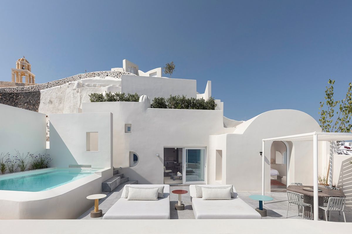 Perivolas Hotel Santorini — cave-carved suite with infinity pool on the caldera rim at Oia entrance