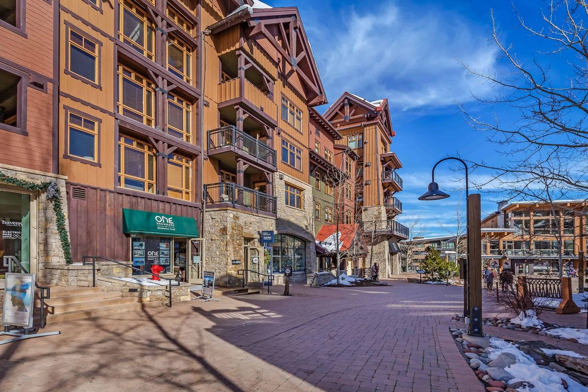 Snowmass ski village — pedestrian-only Base Village beneath Snowmass Ski Area, the largest of Aspen Skiing Co's four mountains
