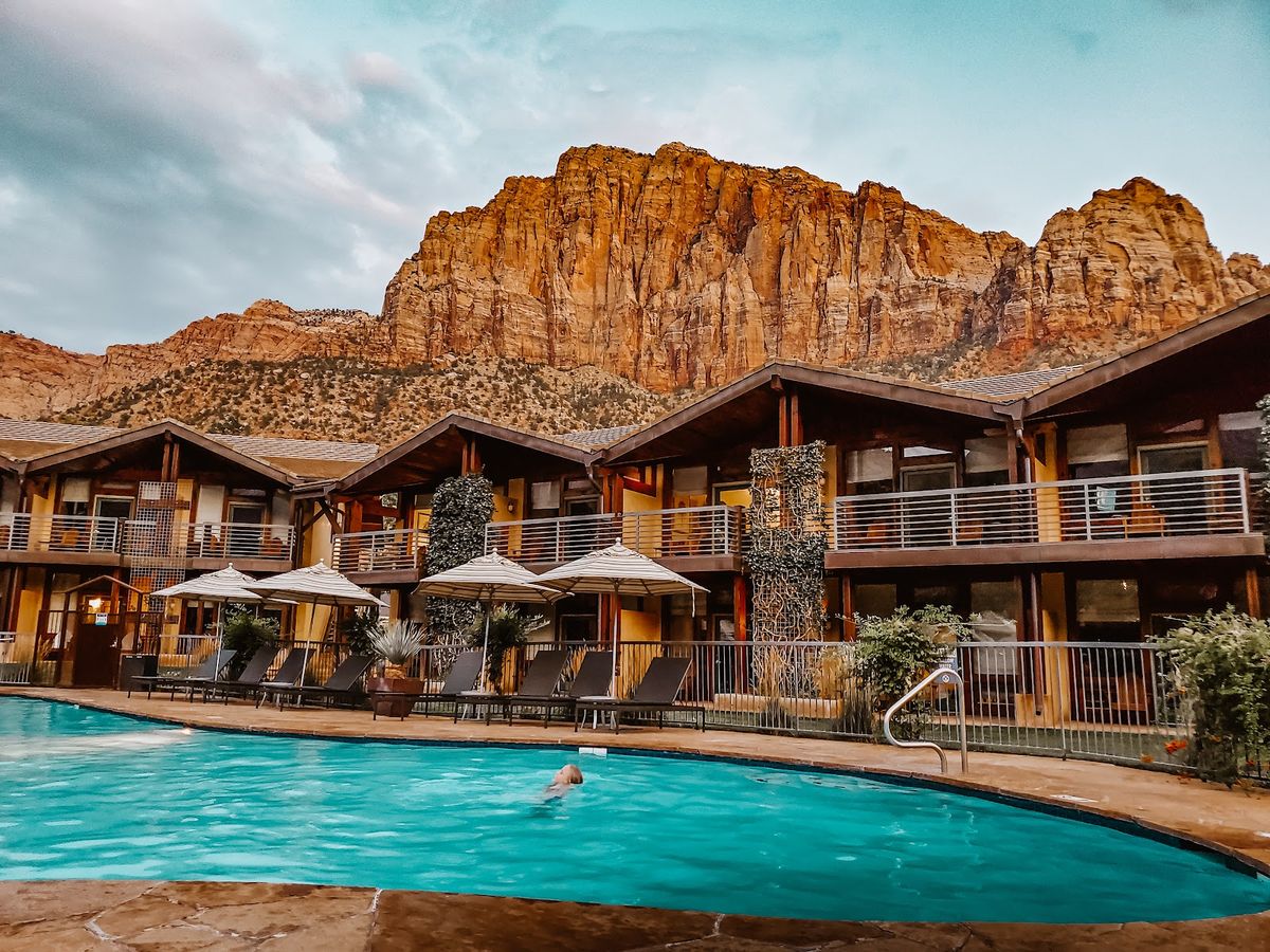 Zion Lodge — historic in-park lodge surrounded by the canyon walls of Zion National Park, Utah