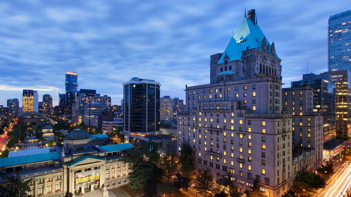 Fairmont Hotel Vancouver — historic 1939 chateau-style hotel with green copper roof, downtown Vancouver